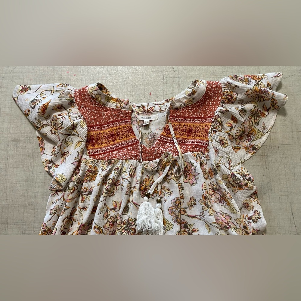 Maurices Floral Blouse - White and Red 18 inches from pit to pit - Picture 6 of 8
